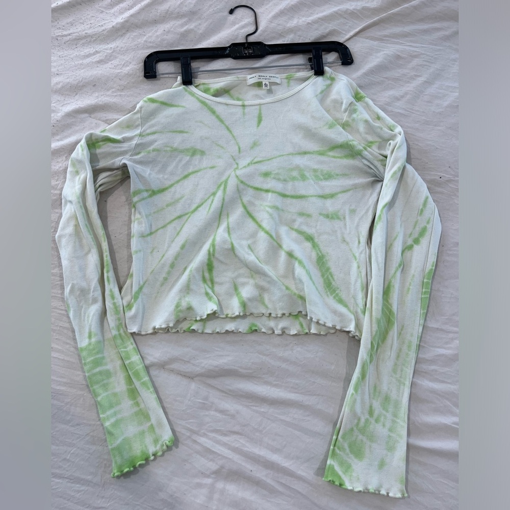 White and green tie dye long sleeve top, size L #tiedye #y2k